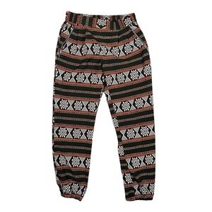 Spacegirlz Tribal Geometric‎ Print Jogger Pants Black White Orange Small